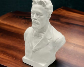 Anton Chekhov Bust Plaster White Toned Statuette 19 cm Handcrafted