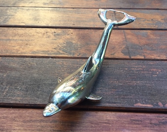 Delfin Vintage Flaschenöffner - Versilberte Figur Seaside Barware Beach House