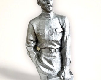 Винтажный советский бюст - 30,5 см серебристая металлическая статуэтка Феликс Дзержинский СССР 1970-е