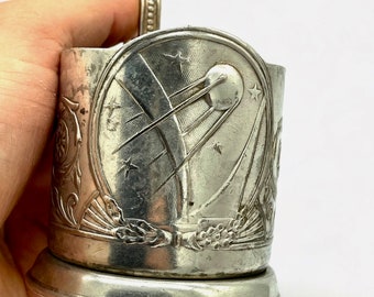 porte-gobelet à thé soviétique vintage Podstakannik - Porte-verre en métal Melchior, décor satellite