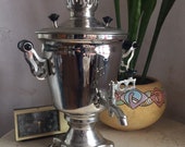 New Vintage Samovar - Electric Soviet ,Russian Teapot ,Nickel Plated, USSR 1980 s Home Decor Display
