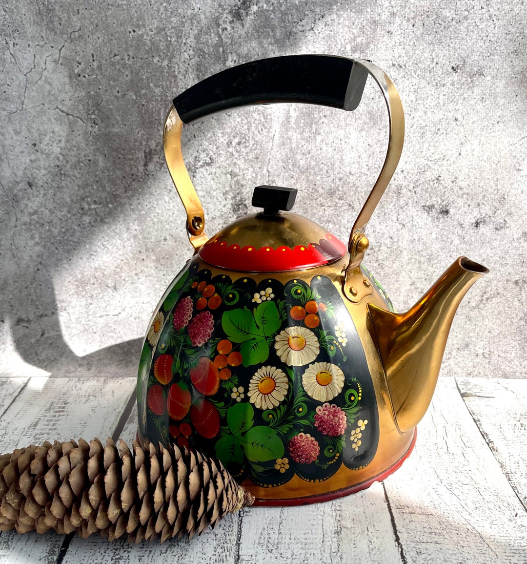 Металлический чайник ручная роспись чайника клубничный - Etsy