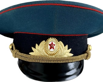 Soviet Army Cap- Authentic Officers Cap,-Size 56, US M Vintage Red Army ,USSR 1974 Visor Hat Gift For  Him