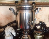 Vintage Coal Samovar - Soviet Nickeled Brass Samovar, 5 Liters USSR 1980 Russian Teapot