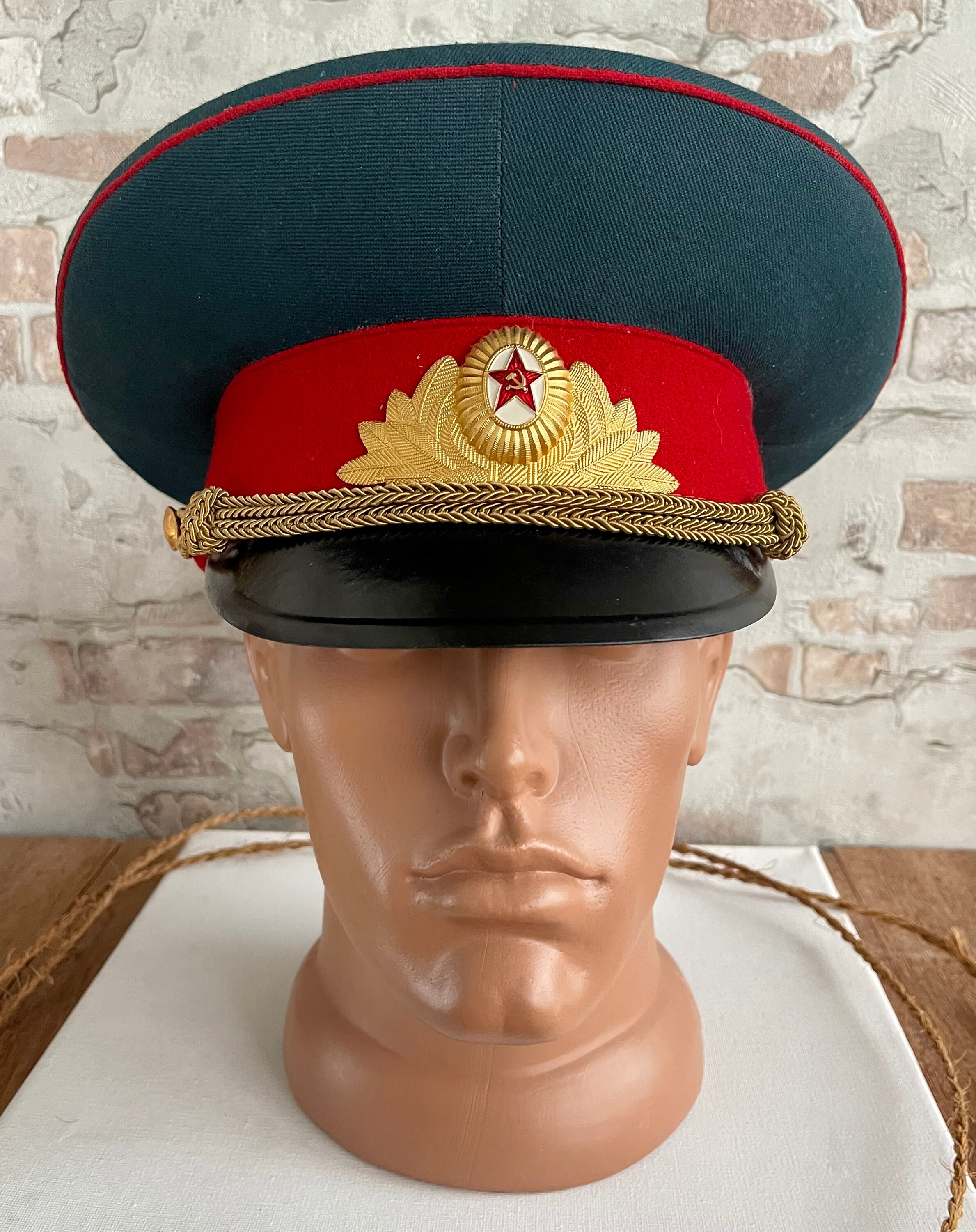 New Soviet Vintage Military Visor Cap - Size 56 Commander Hat Red