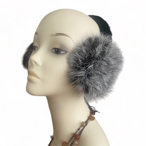 Grey Earmuffs - Rabbit Fur- Warm - Natural Fur Earmuffs - Ear Warmers - Handmade