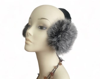 Grey Earmuffs - Rabbit Fur- Warm - Natural Fur Earmuffs - Ear Warmers - Handmade