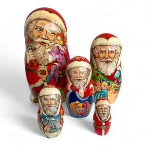 Father Frost Nesting Dolls Wooden Stacking Russian Matryoshka Red Santa Claus 18 cm 7” Hand Painted  Xmas Gift