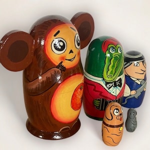 Russische Matryoshka Stapelen Nesting Dolls Speelgoed CHEBURASHKA - Handgeschilderd - Sovjet-stripfiguur 12,5 cm - Kerstcadeau voor kinderen