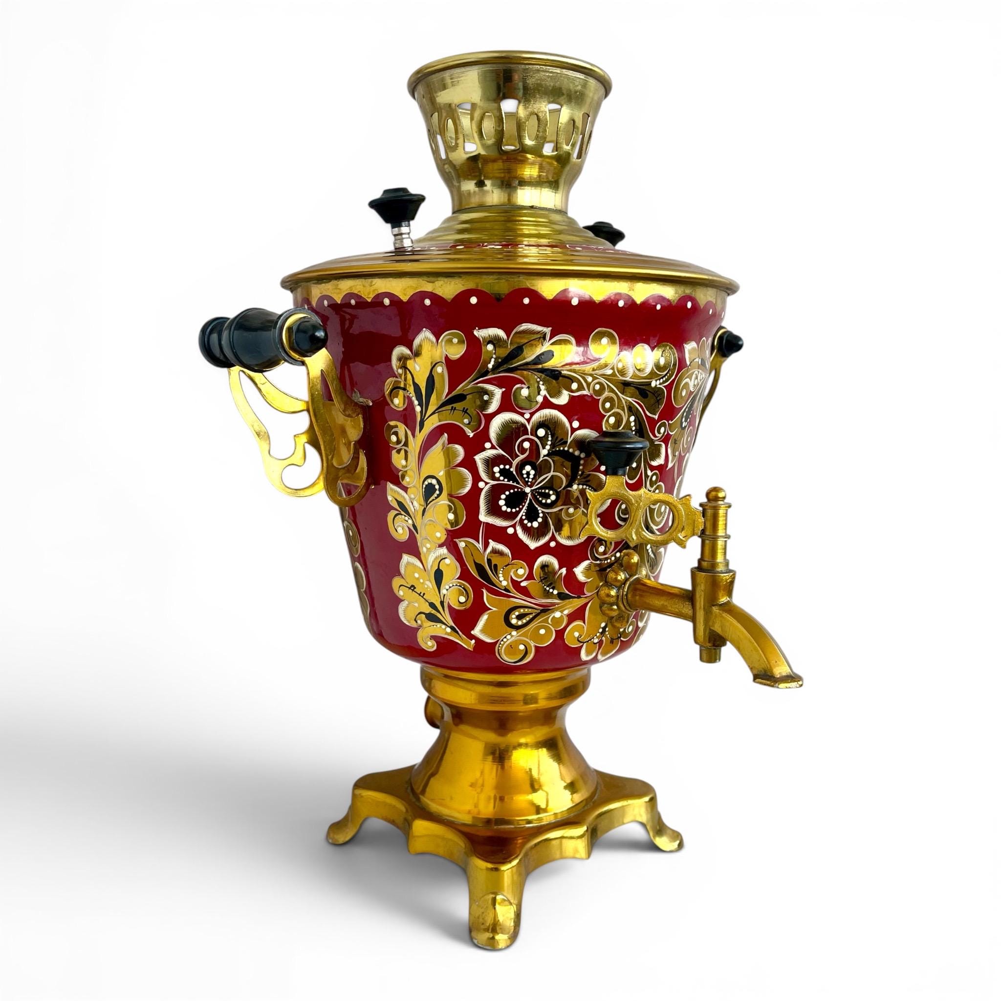 Soviet Vintage Samovar - Red W/ Bronze Electric Hand Painted