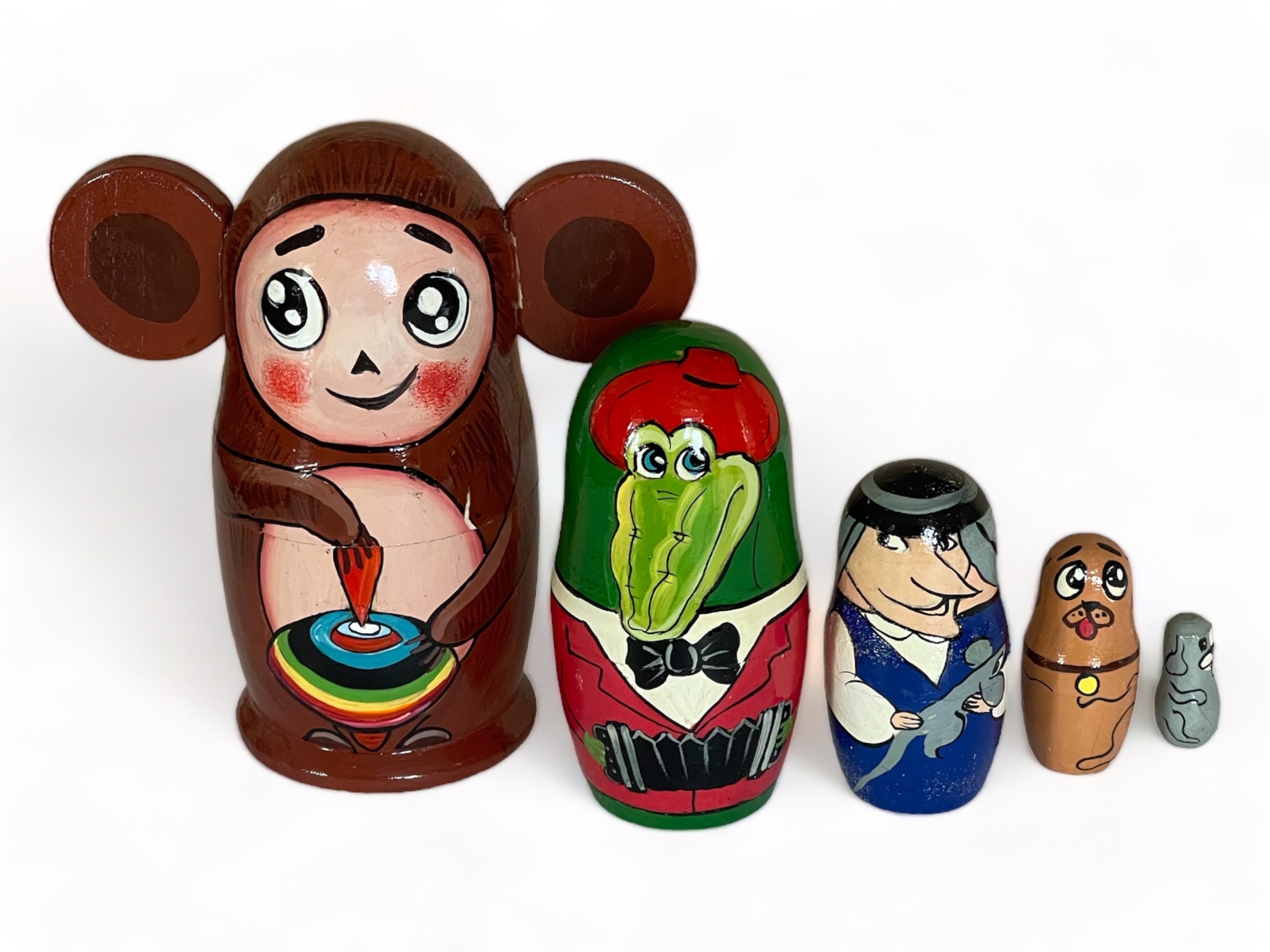 Cheburashka - Stacking Nesting Dolls Toys - Hand Painted - Soviet