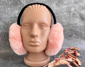 Pink Faux Fur Earmuffs - Foldable Warm - Flappy Fur Earmuffs - Ear Warmers - Handcrafted - Xmas Gift for her