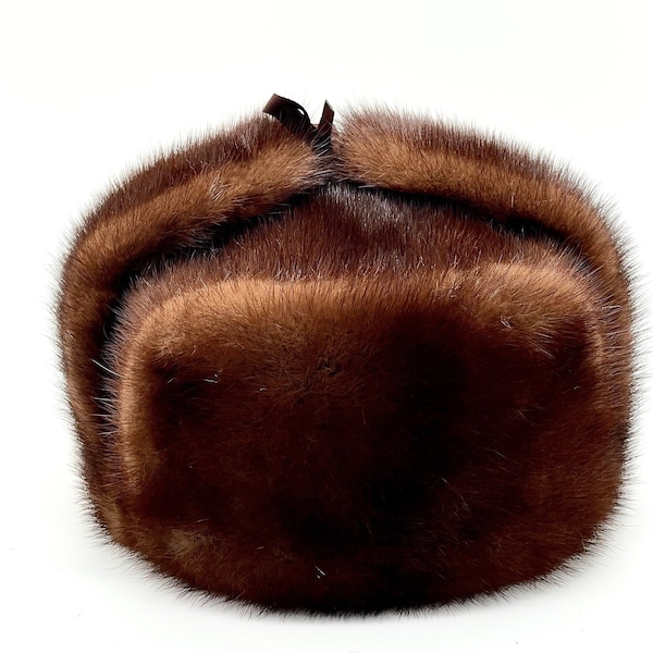 New Vintage Mink Fur Hat Ushanka Mahogany Toned Winter Size L, Xl Unisex