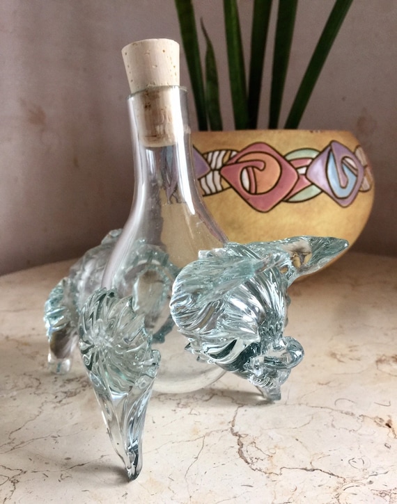 Bull Carafe Soviet Glass Small Carafe, Art Glass Bottle for Cognac