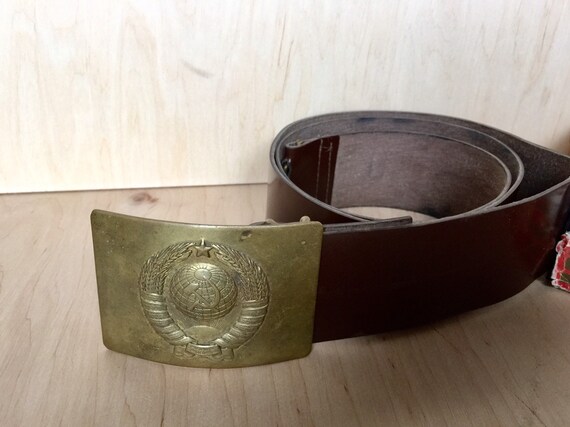 Russian Military USSR General Souvenir Belt Black Brass Genuine Leather