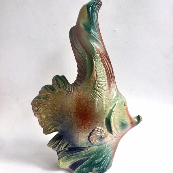 Multicolored Fish - Vintage Vase Ceramic Statuette Figurine