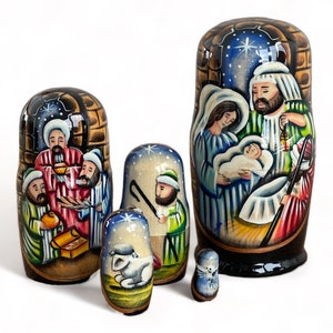 Nativity Matryoshka Nesting Doll 12.5 cm Stacking Hand Painted 5 pcs  Miniature Xmas Holiday Gift for Mom