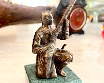 Bronze Ukrainian Cossack w/ Rifle 13.6 cm 5.3” Military Sculpture Art Figurine Serpentine Base Statue Made in Ukraine.