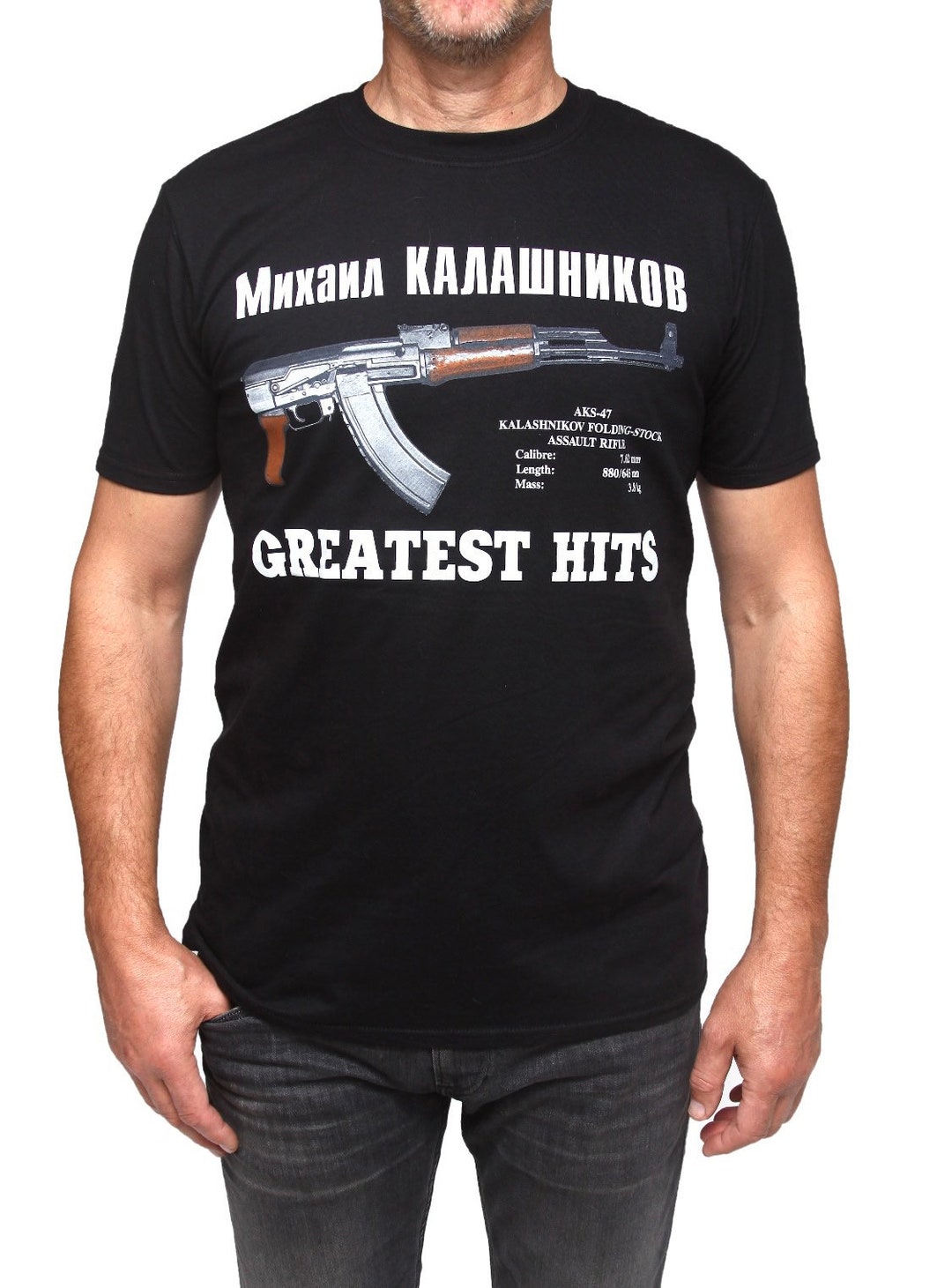 90s AK-47 カラシニコフ半袖Tシャツ/ミリタリー軍 銃 ライフル AK-47 Tシャツ ソビエト カラシニコフ ライフル デザイン、ユニ