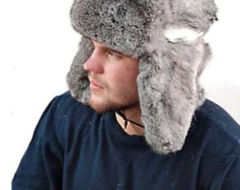 Vintage Rabbit Hat Russian Fur Winter 
