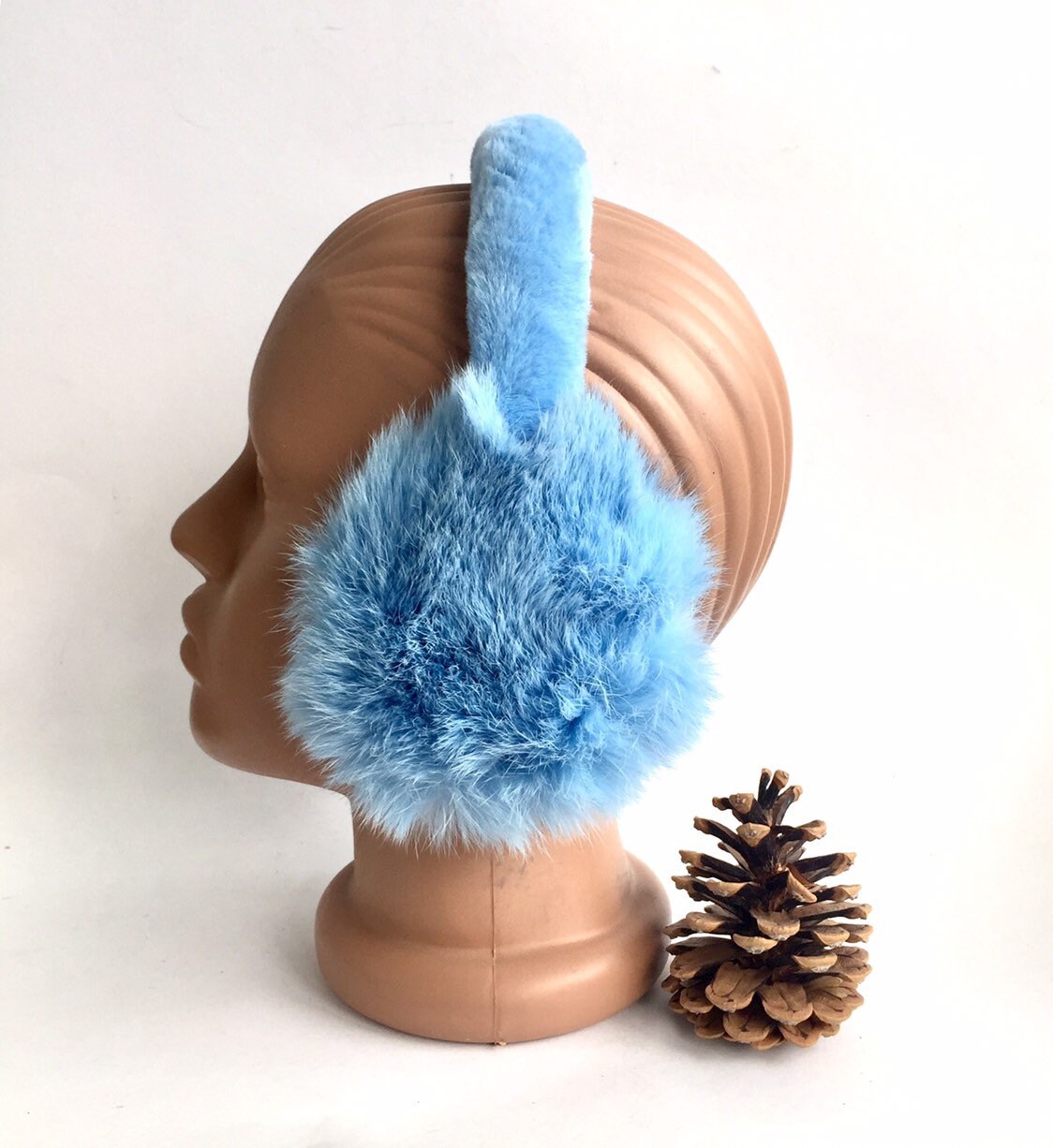 Blue Earmuffs Rabbit FurWarmFur Earmuffs Ear Warmers Etsy