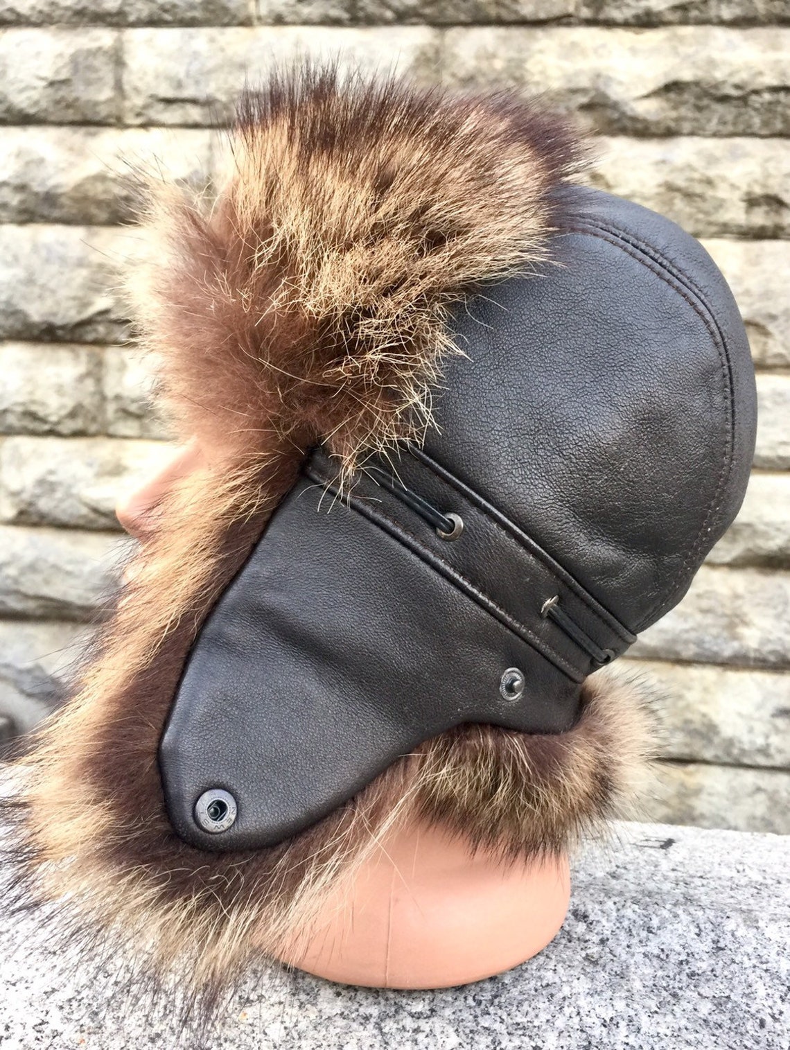 Raccoon Hat Brown leather unisex rainproof Etsy