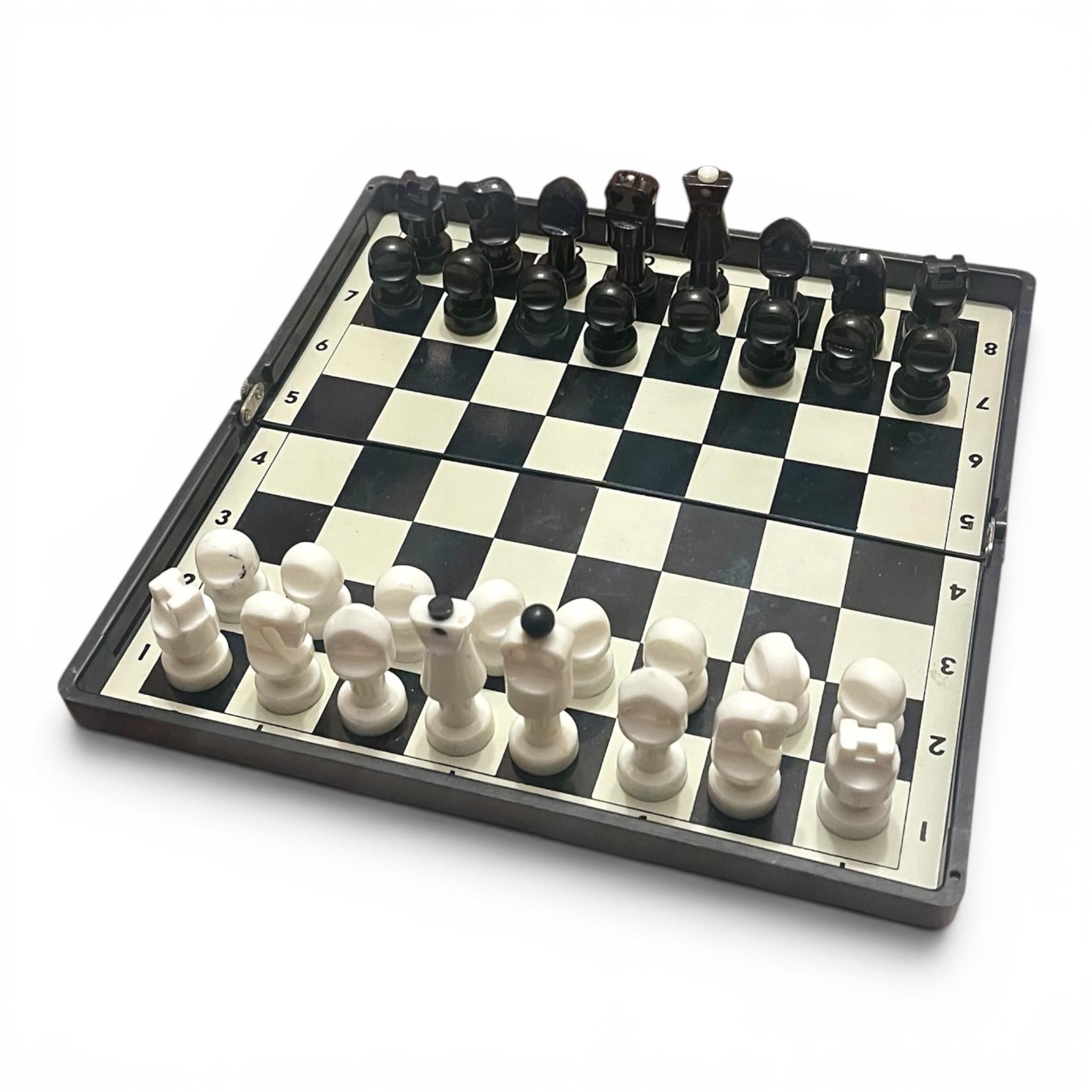 Travel Chess Set - Soviet Vintage ,1980s , Magnetic Figures ,board