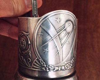 Vintage porte-verre en métal soviétique-satellite soviétique-années 70-porte-gobelet à motifs floraux-décoration de cuisine