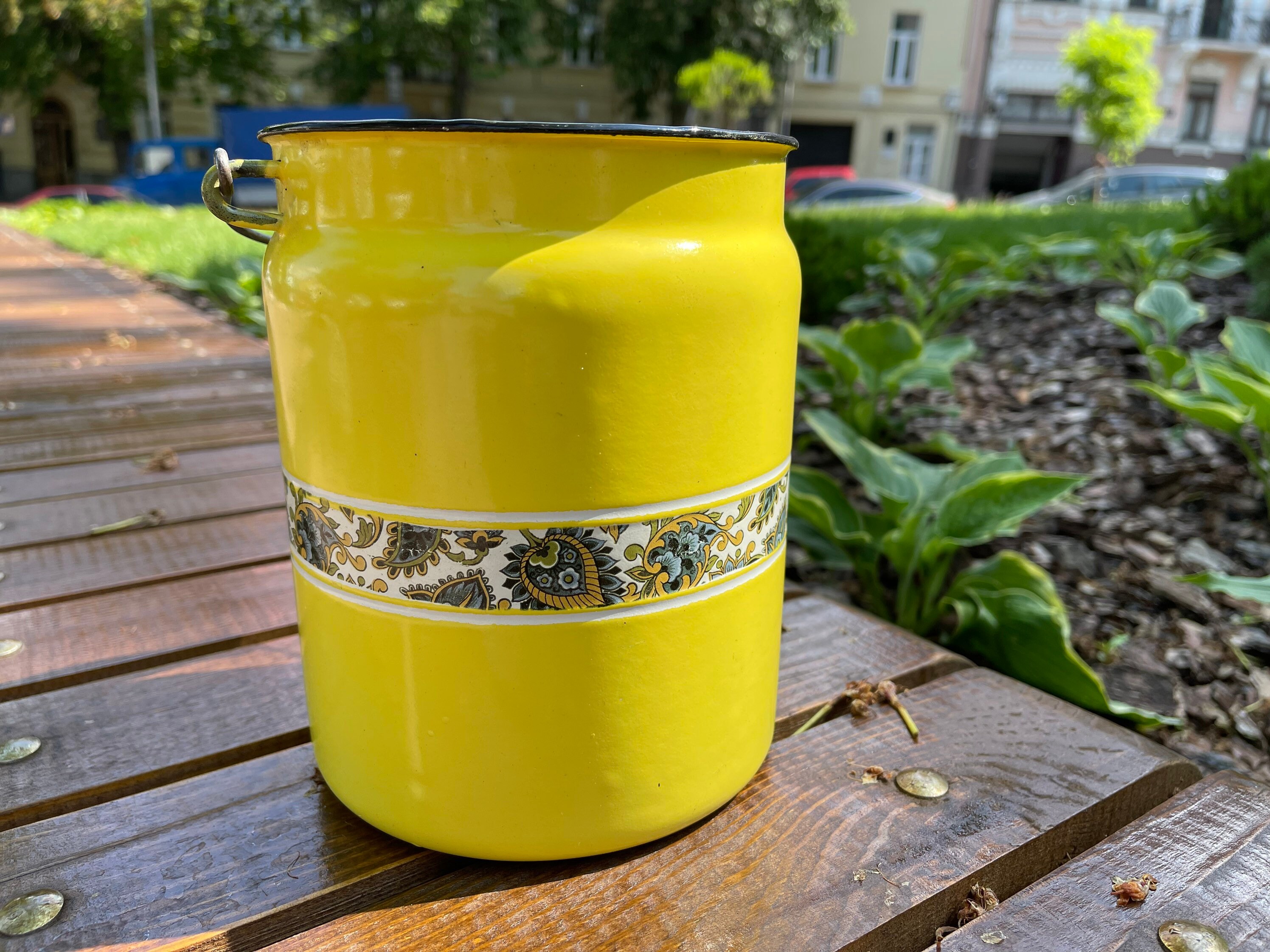Yellow Bidon - Vintage Soviet Flower Milk Can Jug Canister Milk