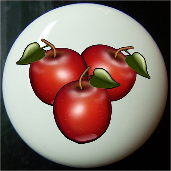 Red Apple Trio Fruit White Ceramic Knobs Drawer Cabinet Etsy