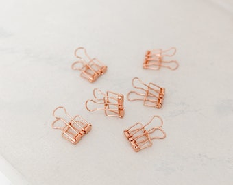 Rose Gold Binder Clips, Set of 15 Small 19 mm Metal Clips