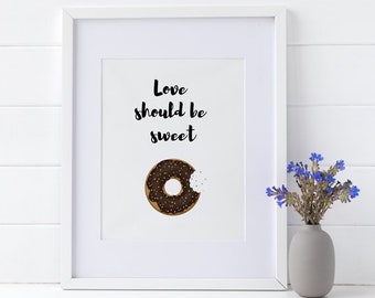 Foodie gift, Donut poster, Kitchen decor, Donut Art, Baker gift idea, Girlfriend gift idea