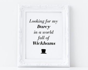 Literary print, Pride and Prejudice art, Jane Austen, Bookish gifts, Mr. Darcy