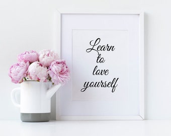Love yourself quote print, Self-love, Impression inspirante, Décor de salle Youtube, Art motivationnel, Citation Girly