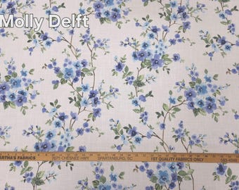 Belle Maison MOLLY DELFT Indigo Blue White Floral Designer Drapery Uph Fabric