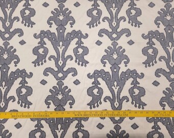 Covington ASTRA SLATE Black White Embroidered Ikat Designer Drapery Uph Fabric