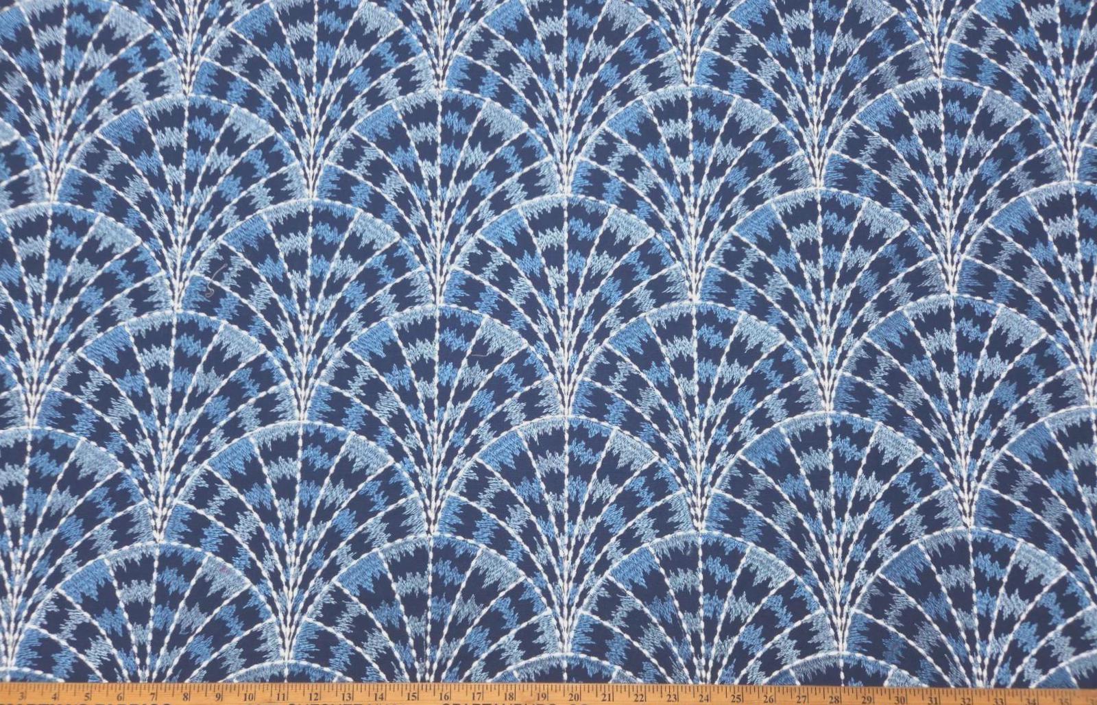 Covington Blue Ridge Pattern Covington COUGAR CABANA BLUE Indigo Navy Embroidered Art Deco Drapery ...