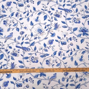 Waverly SUMMER ISLES SKY Blue White Floral Bird Designer Drapery Uph Fabric