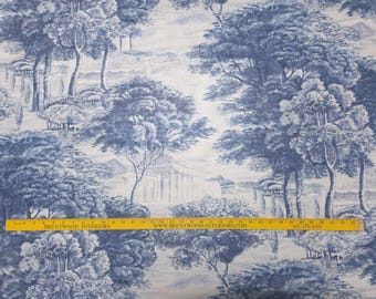 P Kaufmann YORKSHIRE DALE COBALT Blue White Toile Designer Drapery Uph Fabric