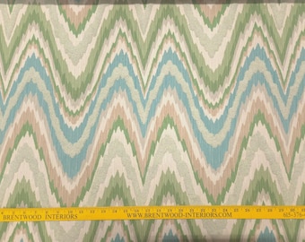 P Kaufmann ARTISANSHIP SPA Blue Green Boucle Embroidered Abstract Chevron Fabric
