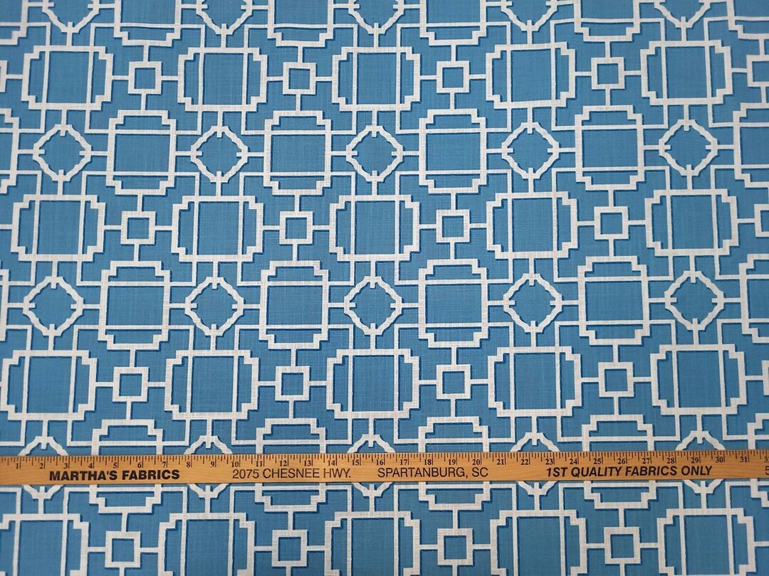 Covington Blue Ridge Pattern Covington MAKURA AZURE Blue White Geometric Designer Drapery Uph Fabric ...