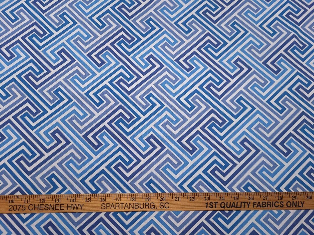 Covington Blue Ridge Pattern Covington JAMESON DENIM Indigo Blue Greek Key Designer Print Drapery ...