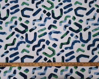 P Kaufmann TAGGED AEGEAN Blue Green Abstract Embroidery Designer Drapery Fabric