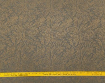 P Kaufmann BURNISHED SCROLL NAVY Blue Bronze Floral Paisley Drapery Uph Fabric