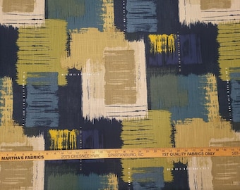 Covington BEYOND INK Blue Green Beige Patchwork Designer Drapery Uph Fabric