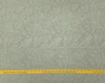 P Kaufman BURNISHED SCROLL PATINA Teal Beige Abstract Paisley Drapery Uph Fabric