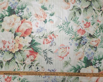 P Kaufmann BATTERSEA BOUQUET TANGERINE Red Green Blue Floral Chintz Drapery Uph Fabric
