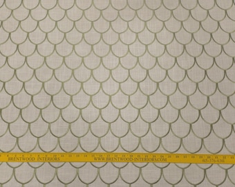 Regal JOLIE LEMONGRASS Green Beige Scallop Designer Embroidery Drape/Uph Fabric