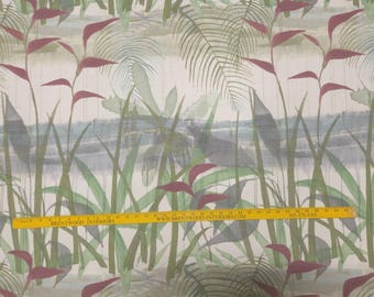 P Kaufmann MITO POND JUNGLE Large Red Blue Green Floral Print Drapery Uph Fabric