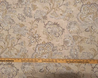 Covington HELMSLEY LINEN Beige Brown Floral Designer Print Drapery Uph Fabric